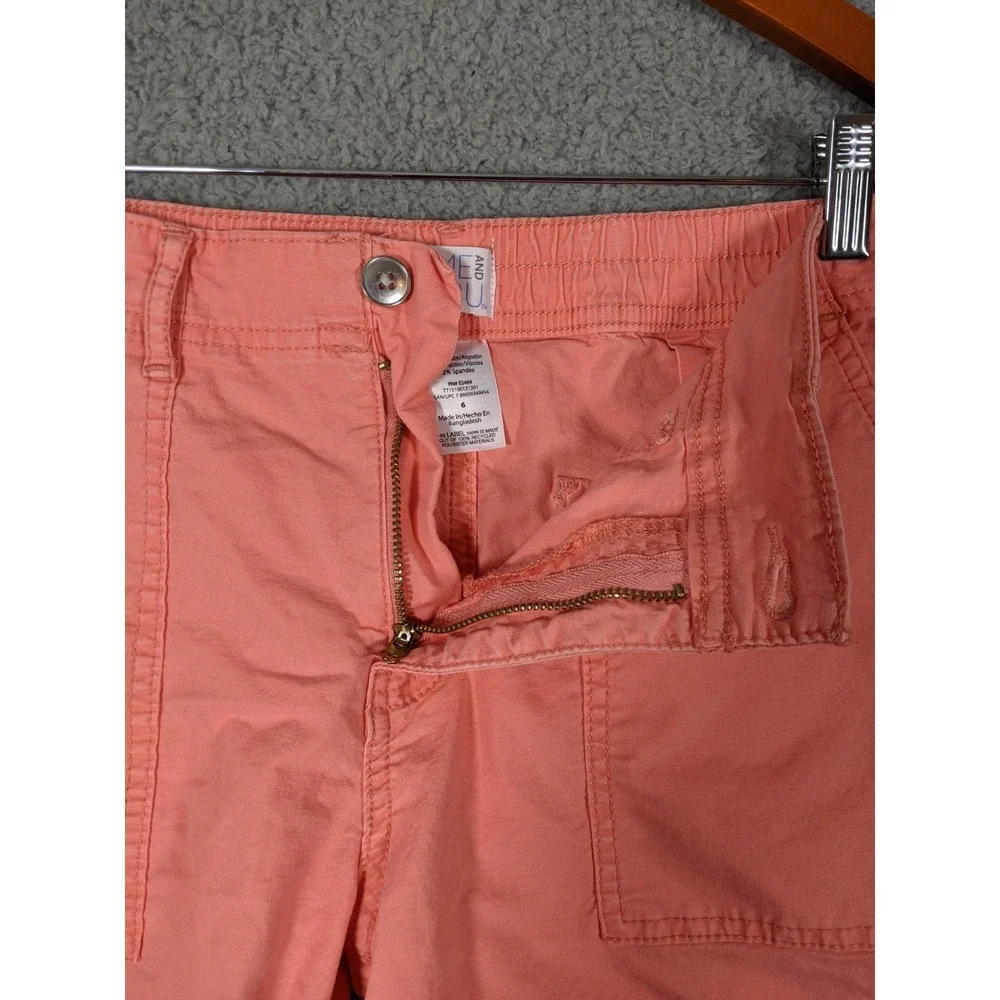 Time And Tru Utility Shorts Womens 6 Coral Pink Stretch Summer Gorpcore Festival